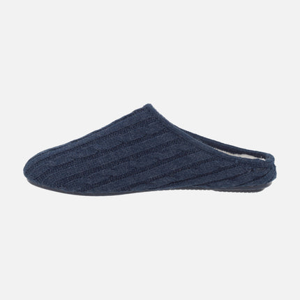 Zapatillas de casa descalzas para hombre en lana azul con forro borreguillo