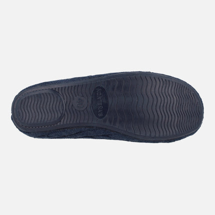 Zapatillas de casa descalzas para hombre en lana azul con forro borreguillo