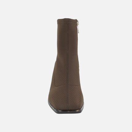Ankle boots in elastic fabric with tortoiseshell effect heels
