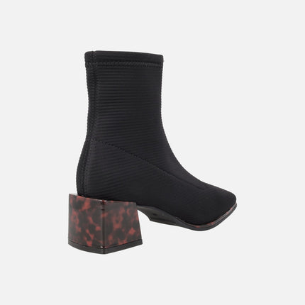 Ankle boots in elastic fabric with tortoiseshell effect heels