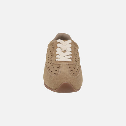 Zapatillas deportivas de serraje camel con detalles dorados