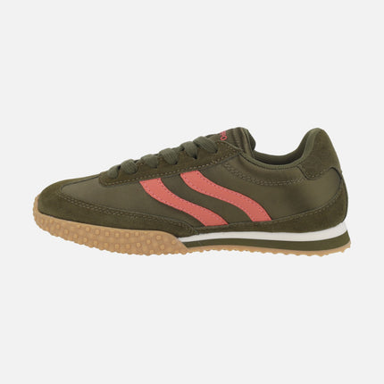 Sneakers in suede and velvety fabric in khaki green tones