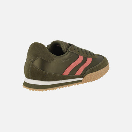 Sneakers in suede and velvety fabric in khaki green tones