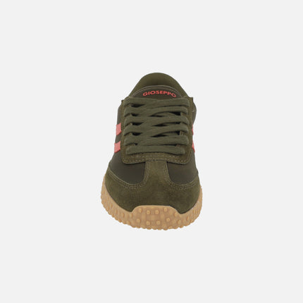 Sneakers in suede and velvety fabric in khaki green tones