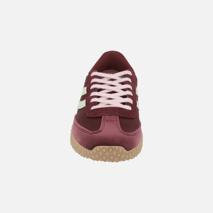 Women's sneakers in suede and velvety fabric in burgundy tones