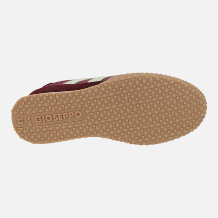 Women's sneakers in suede and velvety fabric in burgundy tones
