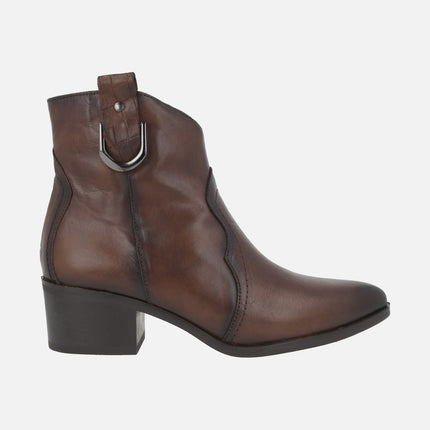 Botines de tacón para mujer en piel con puntera afilada estilo cowboy