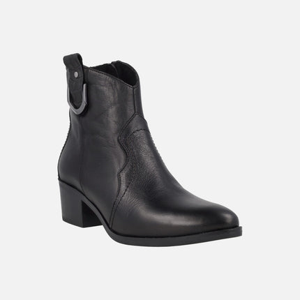 Botines de tacón para mujer en piel con puntera afilada estilo cowboy