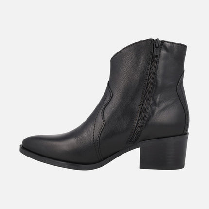 Botines de tacón para mujer en piel con puntera afilada estilo cowboy