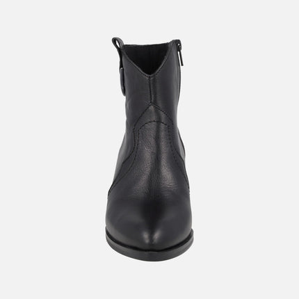 Botines de tacón para mujer en piel con puntera afilada estilo cowboy
