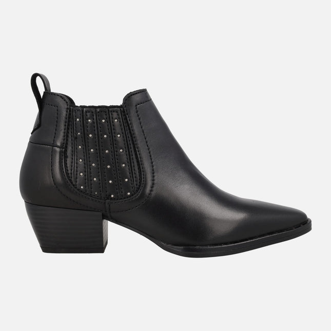 Botines para mujer Rodeira en piel negra con mini tachas