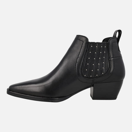 Botines para mujer Rodeira en piel negra con mini tachas