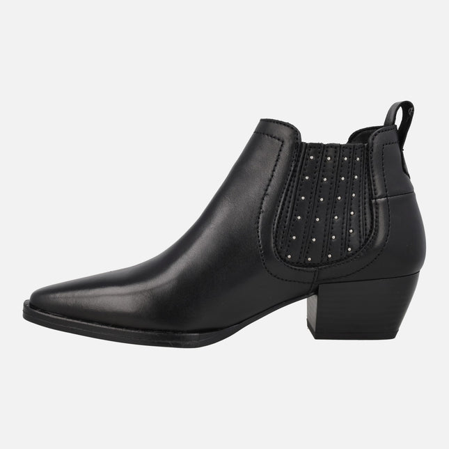 Botines para mujer Rodeira en piel negra con mini tachas
