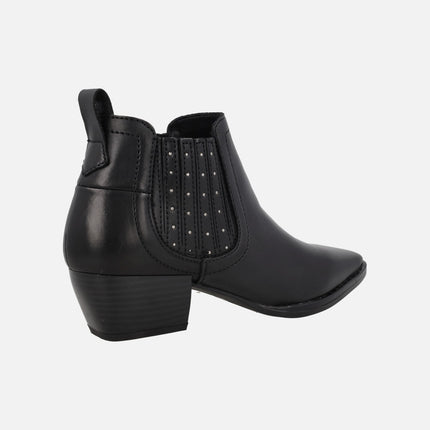 Botines para mujer Rodeira en piel negra con mini tachas