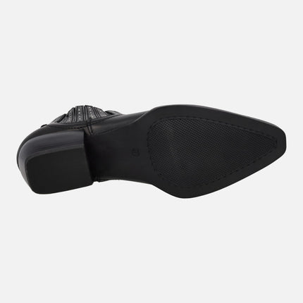 Botines para mujer Rodeira en piel negra con mini tachas