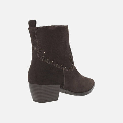 PAULINA ankle boots in chocolate brown suede with mini studs