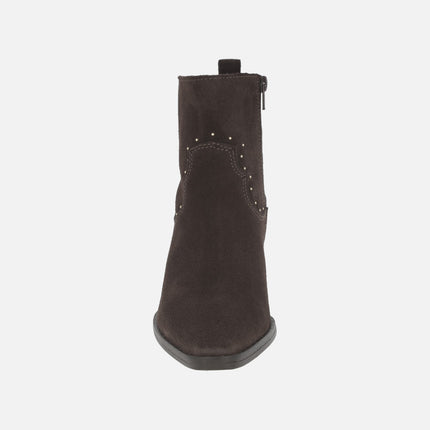 PAULINA ankle boots in chocolate brown suede with mini studs