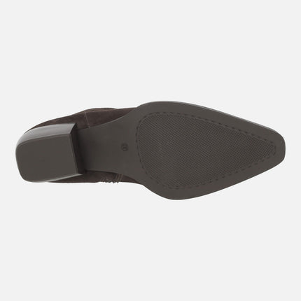 PAULINA ankle boots in chocolate brown suede with mini studs