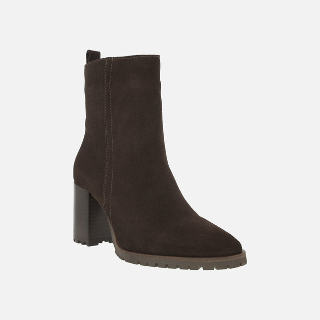 Botines de tacón alto para mujer en serraje marrón SIRI