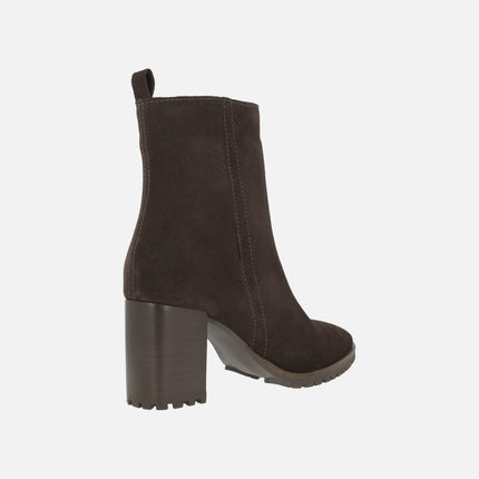 Women's high-heeled ankle boots in brown suede SIRI