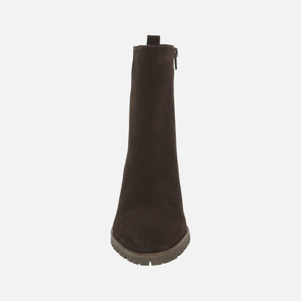 Women's high-heeled ankle boots in brown suede SIRI