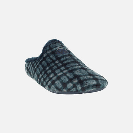 Barefoot house slippers for men in blue plaid combination