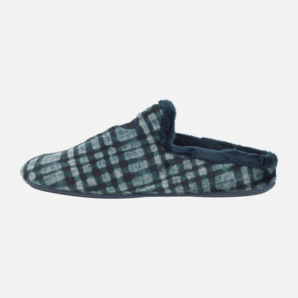 Barefoot house slippers for men in blue plaid combination