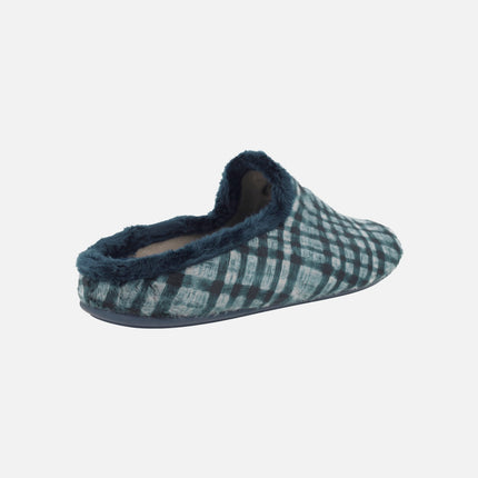 Barefoot house slippers for men in blue plaid combination