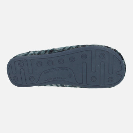 Barefoot house slippers for men in blue plaid combination