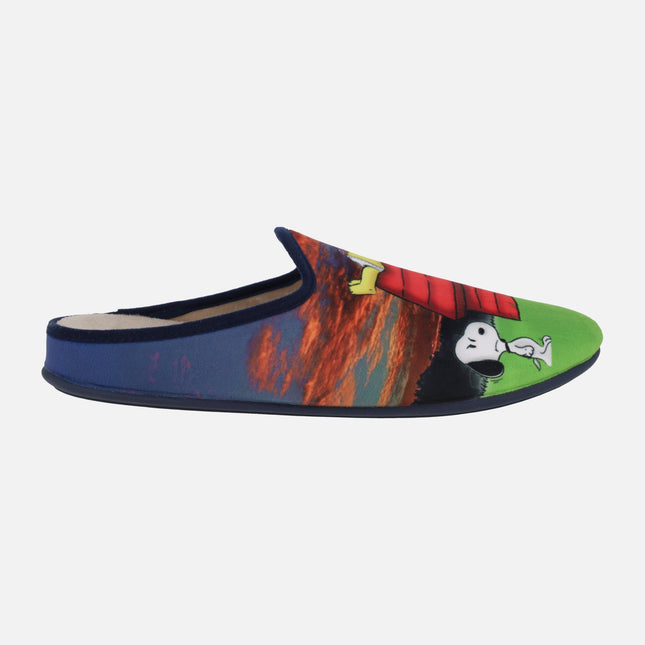 Men's house slippers with a Snoopy and Homer Simpson design