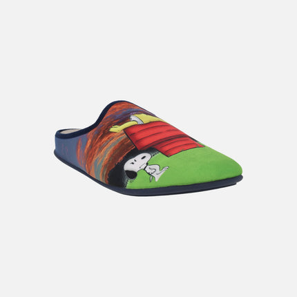 Men's house slippers with a Snoopy and Homer Simpson design