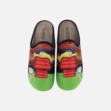Men's house slippers with a Snoopy and Homer Simpson design