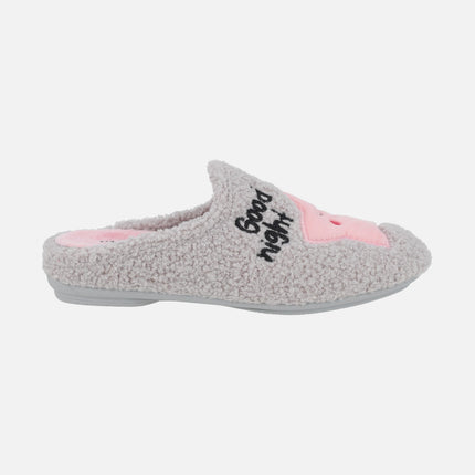 GOOD NIGHT women's house slippers with stars in gray and pink combi