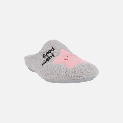 GOOD NIGHT women's house slippers with stars in gray and pink combi
