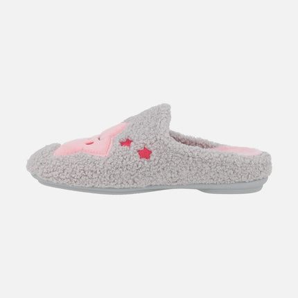 GOOD NIGHT women's house slippers with stars in gray and pink combi