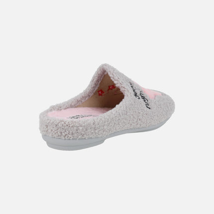 GOOD NIGHT women's house slippers with stars in gray and pink combi