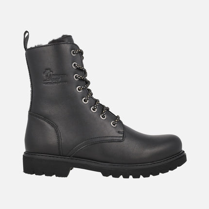 Black leather boots with laces and fur lining FRISIA