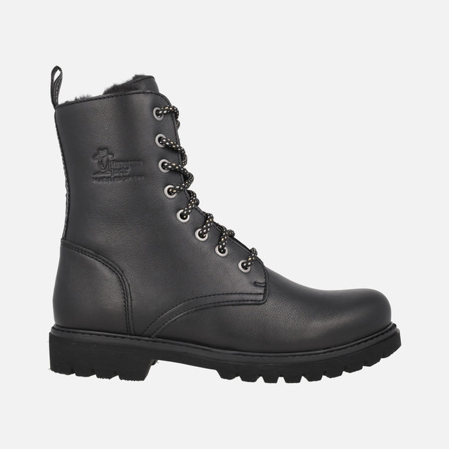Botas negras de piel con cordones y forro de pelo FRISIA