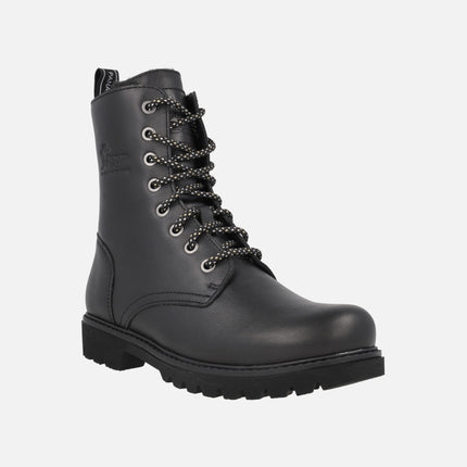 Black leather boots with laces and fur lining FRISIA