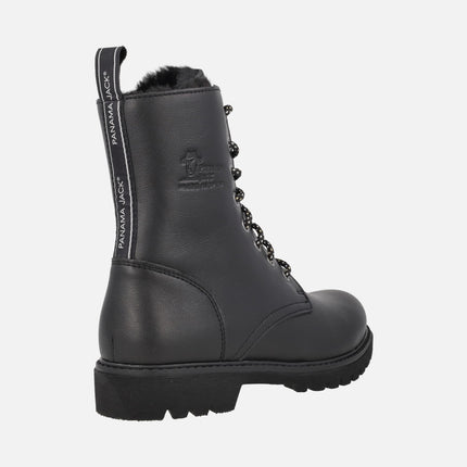 Black leather boots with laces and fur lining FRISIA