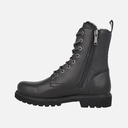 Black leather boots with laces and fur lining FRISIA