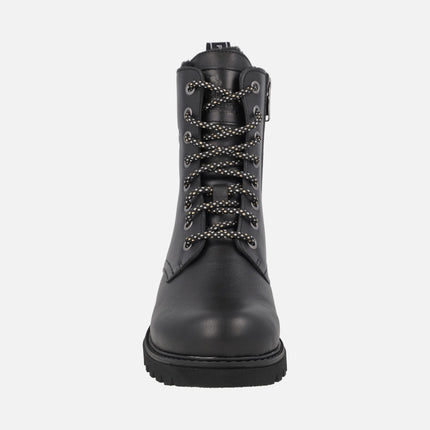 Black leather boots with laces and fur lining FRISIA