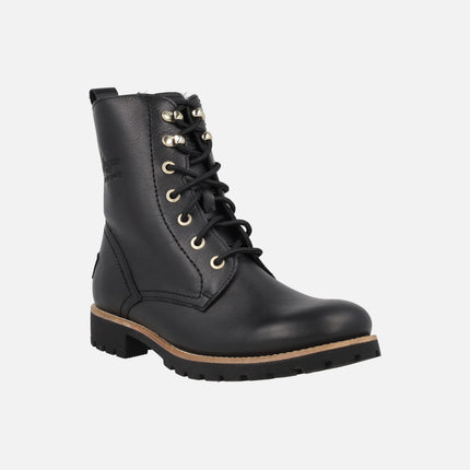 Black leather ankle boots with laces and fur lining FARA TRAV