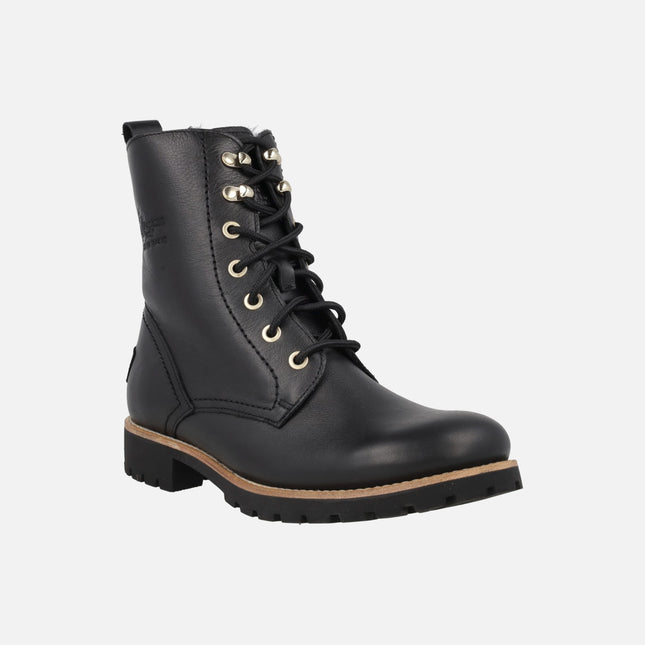 Botines negros de piel con cordones y forro de pelo FARA TRAV