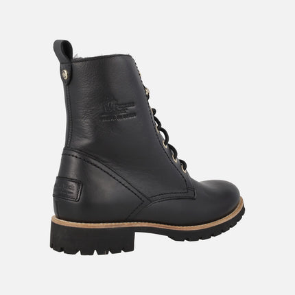 Black leather ankle boots with laces and fur lining FARA TRAV