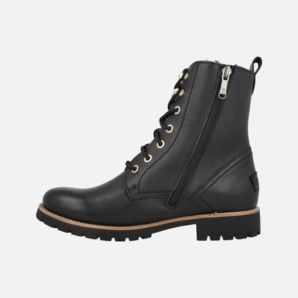 Black leather ankle boots with laces and fur lining FARA TRAV