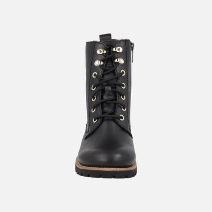 Black leather ankle boots with laces and fur lining FARA TRAV
