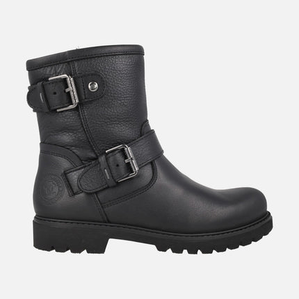 Black leather boots with buckles and fur lining FELINA