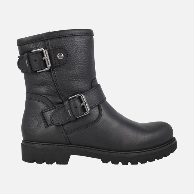Botas negras de piel con hebillas y forro de pelo FELINA