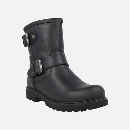 Black leather boots with buckles and fur lining FELINA